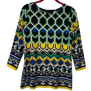Resortwear Melissa Paige Geometric Print 3/4 Sleeve Tunic Topo‎ Women's Size S